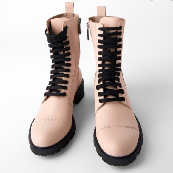 Zara TRF Pink Leather Ankle Boots - Picture 1 of 10